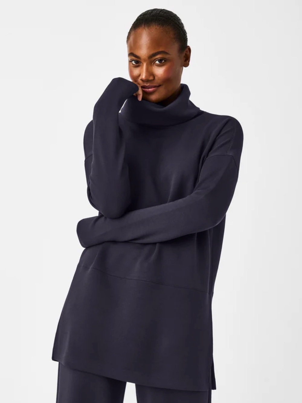 SPANX AirEssentials Turtleneck Tunic Sweater in Classic Navy
